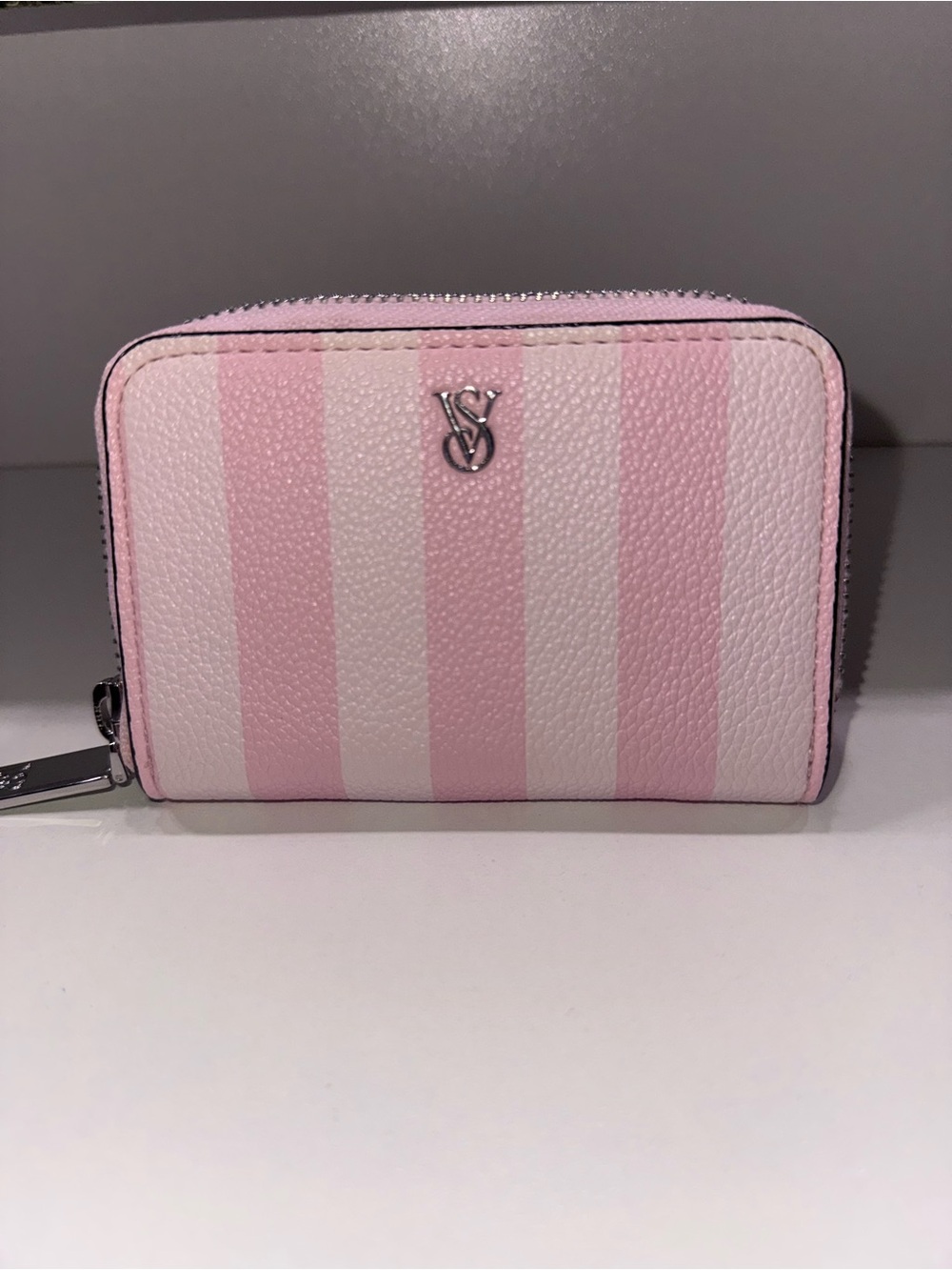 Victoria's Secret Pink and White Stripe Zip-Around Wallet